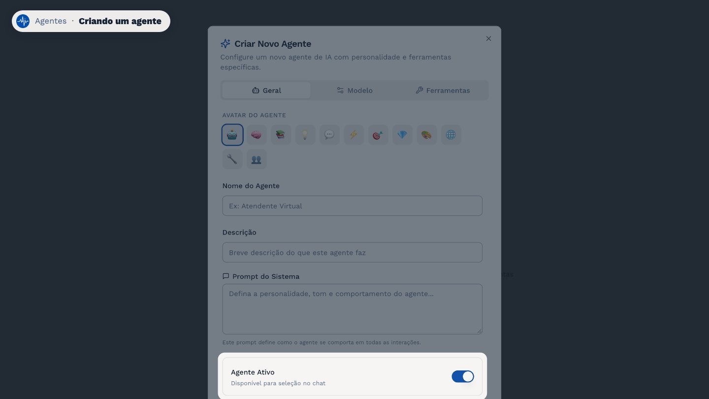Com Agente ativo ligado, ele aparece para a equipe escolher no chat.