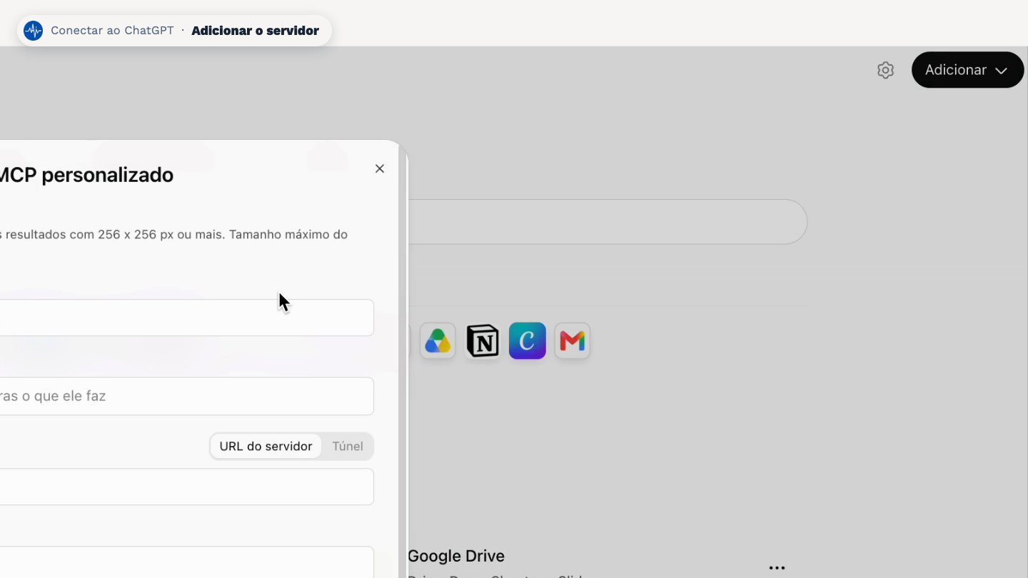 Depois, clique em Adicionar e escolha Adicionar servidor MCP personalizado.