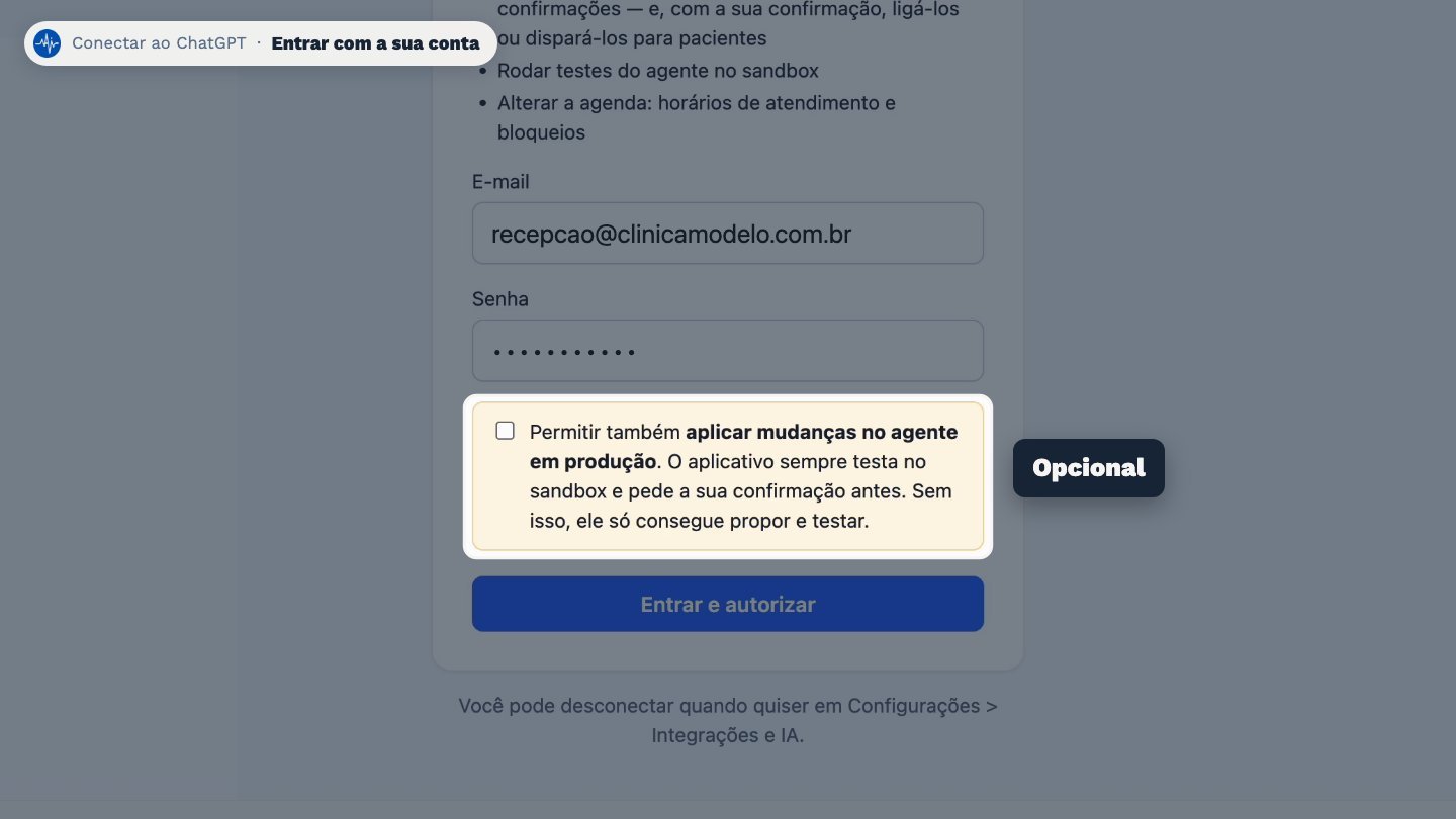 Esta opção deixa o ChatGPT aplicar mudanças no agente que atende os pacientes, sempre testando antes e pedindo a sua confirmação. Sem ela, ele só propõe e testa.