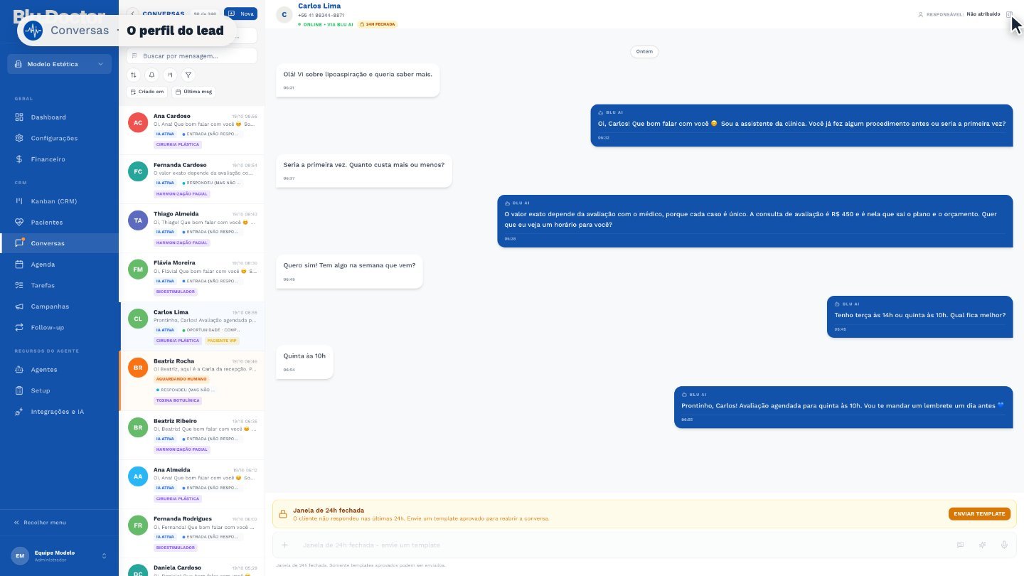 Este botão abre o perfil do lead, ao lado da conversa.