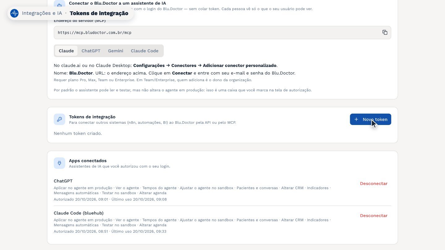 Para ligar outros sistemas, como automações ou relatórios, crie um token de integração.