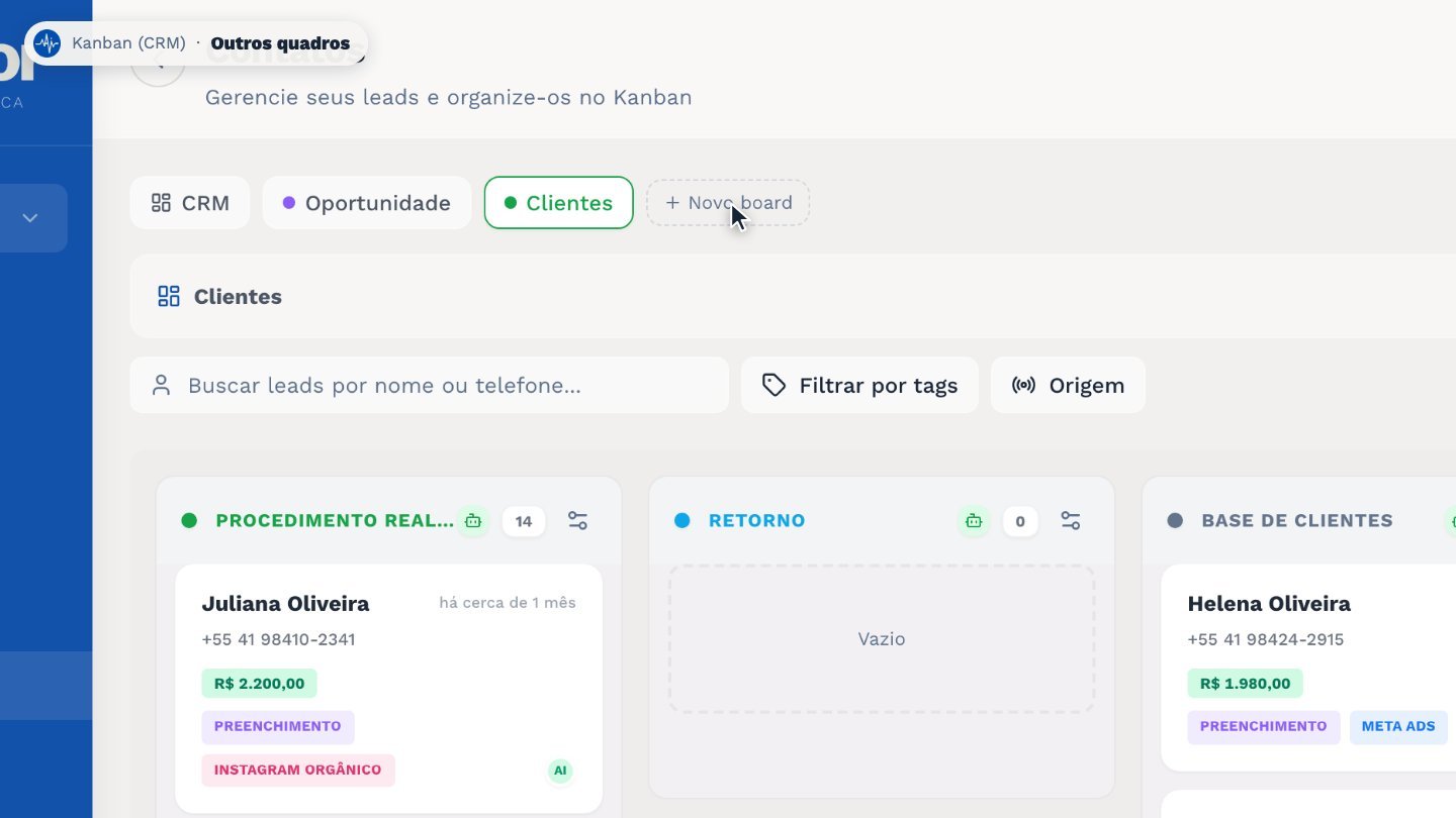 Para criar um quadro novo, como pós-consulta ou cobrança, clique em Novo board.