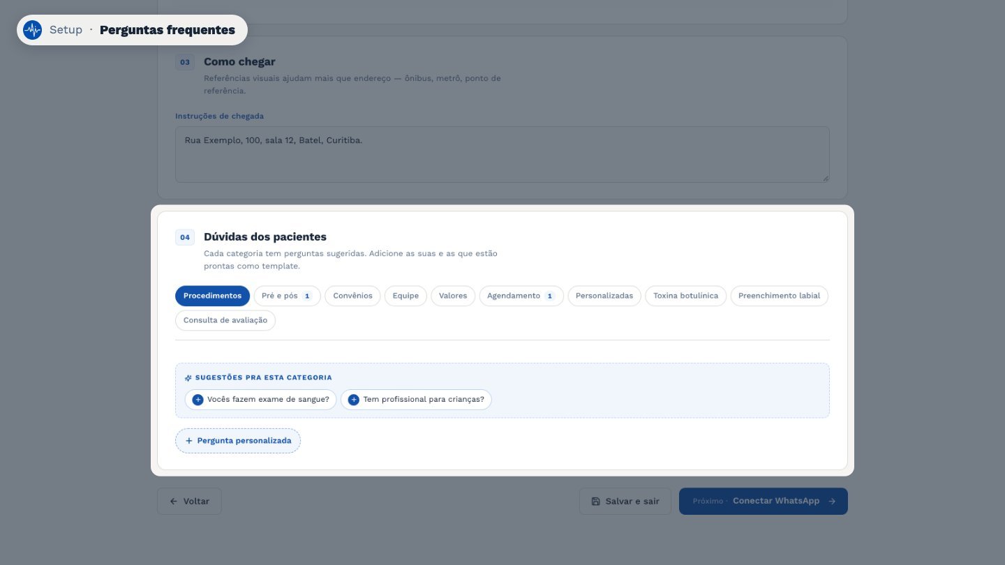 E cadastre outras perguntas e respostas, separadas por assunto.