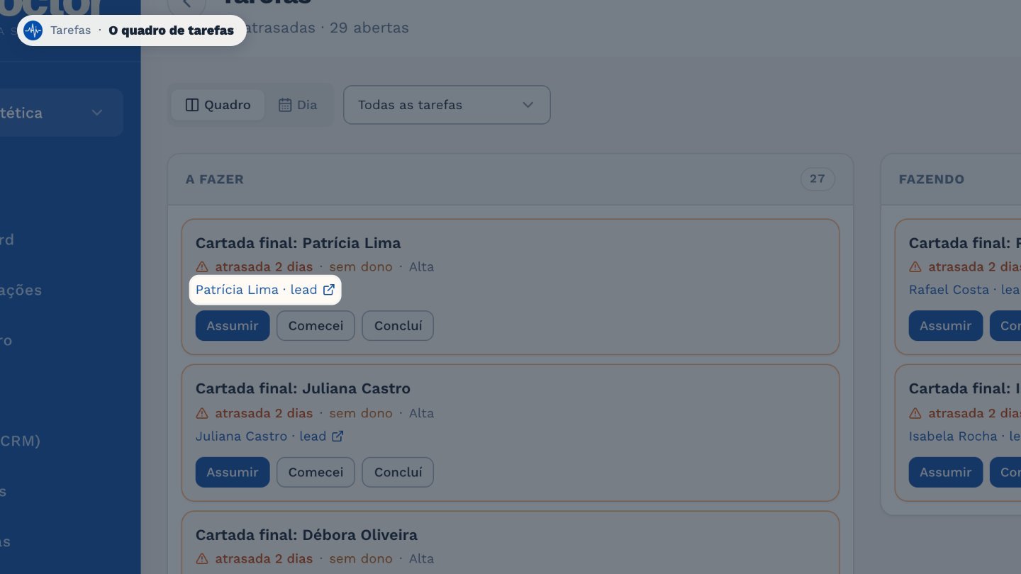 Quando a tarefa é sobre um paciente, o link leva direto para o lead.
