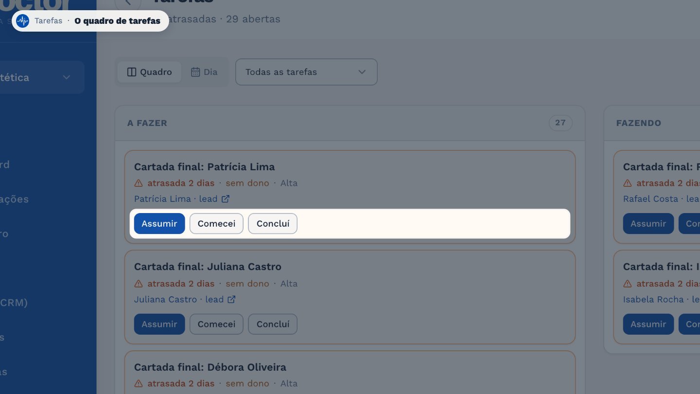 Quem vai fazer clica em Assumir. Ao começar, em Comecei. E, ao terminar, em Concluí.